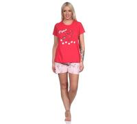Normann Damen Shorty Pyjama, niedlicher Schlafanzug mit Katzen-Motiv - 122 205 10 751, Farbe:pink, Größe:44-46