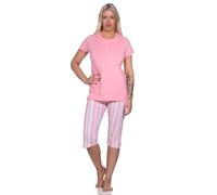 Normann Eleganter Damen Capri Pyjama, Schlafanzug mit Knopfleiste und ¾ Capri Hose, Farbe:Rose, Größe:36-38