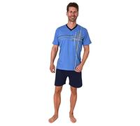 Normann Eleganter Herren Schlafanzug Kurzarm Shorty mit Frontprint - auch in Übergrössen, Farbe:blau, Größe:68/70
