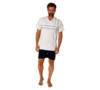 Normann Eleganter Herren Schlafanzug Kurzarm Shorty mit Frontprint - auch in Übergrössen, Farbe:grau-Mel., Größe:58