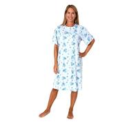 Normann Frauliches Kurzarm Damen Nachthemd in klassischer Optik,105 cm Länge, Knopfleiste am Hals, Farbe:hellblau1, Größe:52-54