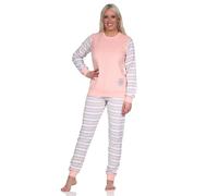 Normann Geringelter Damen Frottee Schlafanzug Langarm Pyjama mit Eiskristall, Farbe:rosa, Größe:48-50