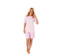 Normann Germany Übergrößen Damen Shorty Pyjama mit Rundhals, Kurzarm, Streifen, Allover Hose, Rose, 61210, Gr. 3XL 56/58
