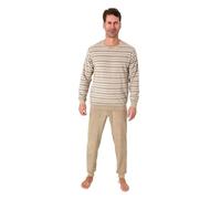 Normann Herren Frottee Schlafanzug lang mit Bündchen - auch in Übergrößen - Streifenoptik, Farbe:beige, Größe:62