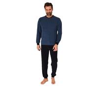 Normann Herren Frottee Schlafanzug lang mit Bündchen - Pyjama auch in Übergrössen, Farbe:blau, Größe:64-66