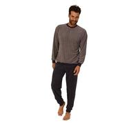 Normann Herren Frottee Schlafanzug lang mit Bündchen - Pyjama auch in Übergrössen, Farbe:grau, Größe:56