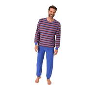 Normann Herren Frottee Schlafanzug Langarm Pyjama mit Bündchen - auch in Übergrößen, Farbe:blau/rot, Größe:62