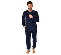 Normann Herren Frottee Schlafanzug Pyjama lang mit Bündchen - auch in Übergrössen r. 68/70, Farbe:Marine, Größe:48