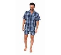 Normann Herren Kurzarm Schlafanzug Shorty gewebt zum Knöpfen in eleganter Optik, Farbe:blau, Größe:52