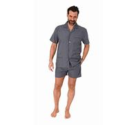 Normann Herren Kurzarm Schlafanzug Shorty gewebt zum Knöpfen in eleganter Optik, Farbe:grau, Größe:48