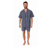 Normann Herren Kurzarm Schlafanzug Shorty Pyjama gewebt zum Knöpfen im eleganten Design, Farbe:blau1, Größe:54