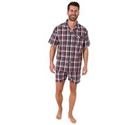 Normann Herren Kurzarm Schlafanzug Shorty Pyjama gewebt zum Knöpfen im eleganten Design, Farbe:rot, Größe:56