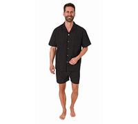 Normann Herren Kurzarm Schlafanzug Shorty Pyjama gewebt zum Knöpfen im eleganten Design, Farbe:schwarz, Größe:56