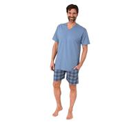 Normann Herren Kurzarm Schlafanzug Shorty Pyjama Hose in Karo Optik - auch in Übergrößen, Farbe:blau, Größe:68-70