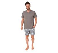 Normann Herren Kurzarm Schlafanzug Shorty Pyjama Hose in Karo Optik - auch in Übergrößen, Farbe:grau, Größe:60-62