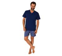 Normann Herren Kurzarm Schlafanzug Shorty Pyjama Hose in Karo Optik - auch in Übergrößen, Farbe:Marine, Größe:60-62