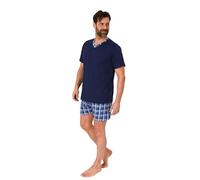 Normann Herren Kurzarm Schlafanzug Shorty Pyjama Hose in Karo Optik, Farbe:Navy, Größe:52