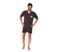 Normann Herren Kurzarm Schlafanzug Shorty Pyjama in eleganter Streifenoptik, Farbe:rot, Größe:54