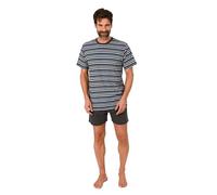 Normann Herren Kurzarm Schlafanzug Shorty Pyjama in Streifenoptik, Farbe:blau, Größe:50