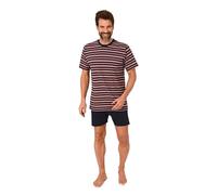 Normann Herren Kurzarm Schlafanzug Shorty Pyjama in Streifenoptik, Farbe:Marine, Größe:54