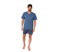 Normann Herren Kurzarm Schlafanzug Shorty Pyjama mit Hose in Karo Optik, Farbe:blau1, Größe:58