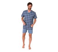 Normann Herren Kurzarm Schlafanzug Shorty Pyjama Oberteil kariert - auch in Übergröße, Farbe:blau, Größe:54