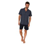 Normann Herren Kurzarm Schlafanzug Shorty Pyjama zum durchknöpfen, auch in Übergrössen, Farbe:Marine/blau, Größe:64-66