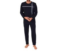 Normann Herren Langarm Schlafanzug Pyjama mit Frontprint in zeitlos eleganter Optik, Farbe:Navy, Größe:58