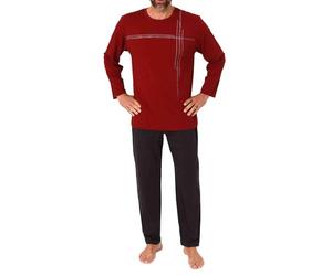 Normann Herren Langarm Schlafanzug Pyjama mit Frontprint in zeitlos eleganter Optik, Farbe:rot, Größe:50
