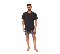 Normann Herren Schlafanzug Kurzarm Shorty mit Jersey Pyjama Hose in Karierter Optik, Farbe:anthrazit, Größe:50