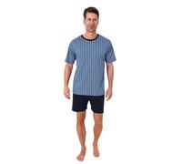 Normann Herren Schlafanzug Kurzarm Shorty Pyjama in Zeitloser Minimal Print Optik, Farbe:blau, Größe:54