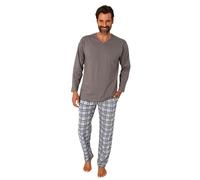 Normann Herren Schlafanzug lang mit Jersey Pyjama Hose in Karo Optik - auch in Übergrößen, Farbe:grau, Größe:56
