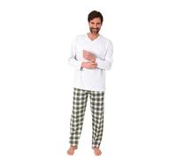 Normann Herren Schlafanzug lang mit Jersey Pyjama Hose in Karo Optik - auch in Übergrößen, Farbe:grau-Mel., Größe:60-62