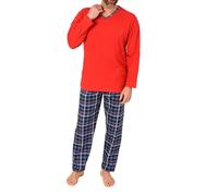 Normann Herren Schlafanzug lang mit Jersey Pyjama Hose in Karo Optik - auch in Übergrößen, Farbe:rot, Größe:68/70