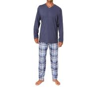 Normann Herren Schlafanzug lang mit Karierter Single Jersey Pyjamahose - auch in Übergröße, Farbe:blau, Größe:64/66
