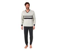 Normann Herren Schlafanzug lang Pyjama mit eleganten Front-Streifen - auch in Übergröße, Farbe:grau, Größe:50