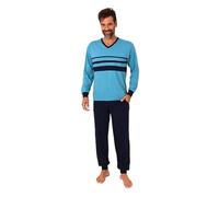 Normann Herren Schlafanzug lang Pyjama mit eleganten Front-Streifen - auch in Übergröße, Farbe:Marine, Größe:58