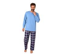 Normann Herren Schlafanzug lang, Pyjama mit Flanell-Hose in Karo-Optik