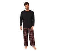 Normann Herren Schlafanzug lang, Pyjama mit Flanell-Hose in Karo-Optik