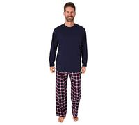 Normann Herren Schlafanzug lang, Pyjama mit Flanell-Hose in Karo-Optik