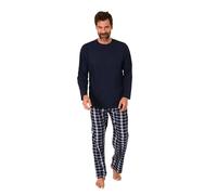 Normann Herren Schlafanzug lang, Pyjama mit Flanell-Hose in Karo-Optik, Farbe:Navy, Größe:50
