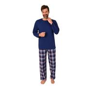 Normann Herren Schlafanzug lang, Pyjama mit Flanell-Hose in Karo-Optik, Farbe:navy1, Größe:50