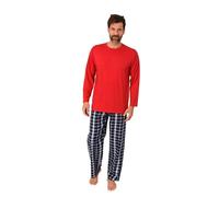 Normann Herren Schlafanzug lang, Pyjama mit Flanell-Hose in Karo-Optik, Farbe:rot1, Größe:52