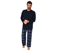 Normann Herren Schlafanzug lang, Pyjama mit Karierter Flanell-Hose, Farbe:Marine, Größe:60-62