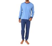 Normann Herren Schlafanzug Langarm mit Bündchen Pyjama in zeitlos eleganter Optik, Farbe:blau-Mel., Größe:48