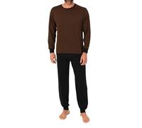 Normann Herren Schlafanzug Langarm mit Bündchen Pyjama in zeitlos eleganter Optik, Farbe:braun, Größe:54