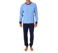 Normann Herren Schlafanzug Langarm mit Bündchen Pyjama in zeitlos eleganter Optik, Farbe:hellblau, Größe:52