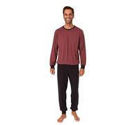 Normann Herren Schlafanzug Langarm mit Bündchen Pyjama in zeitlos eleganter Optik, Farbe:rot, Größe:52