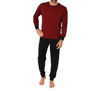 Normann Herren Schlafanzug Langarm mit Bündchen Pyjama in zeitlos eleganter Optik, Farbe:rot, Größe:56