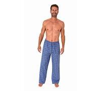 Normann Herren Schlafanzug Pyjama Hose lang kariert aus Baumwolle Schlafhose für Männer, Farbe:blau1, Größe:56